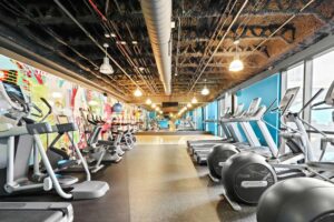 a gym with exercise equipment