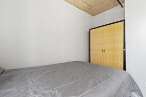 a bed in a room